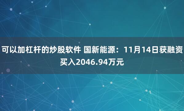可以加杠杆的炒股软件 国新能源：11月14日获融资买入2046.94万元