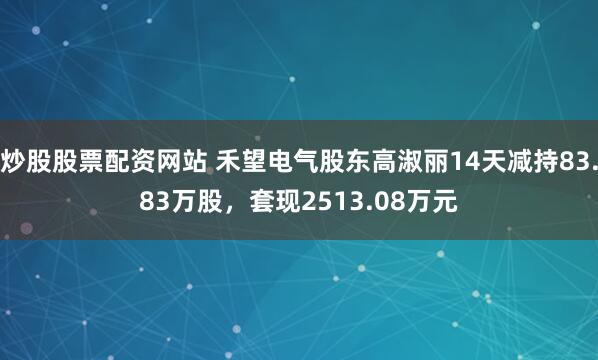 炒股股票配资网站 禾望电气股东高淑丽14天减持83.83万股，套现2513.08万元